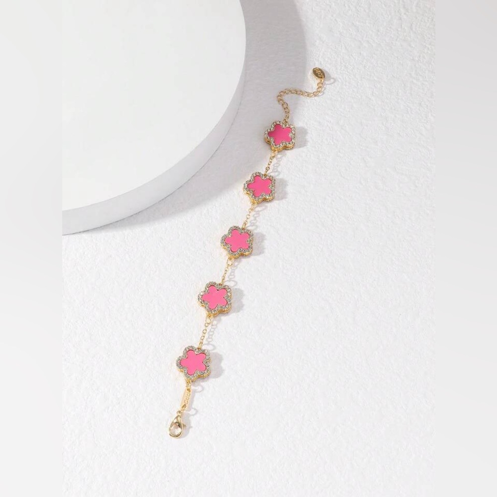 New, dark pink gold fashion clover bracelet